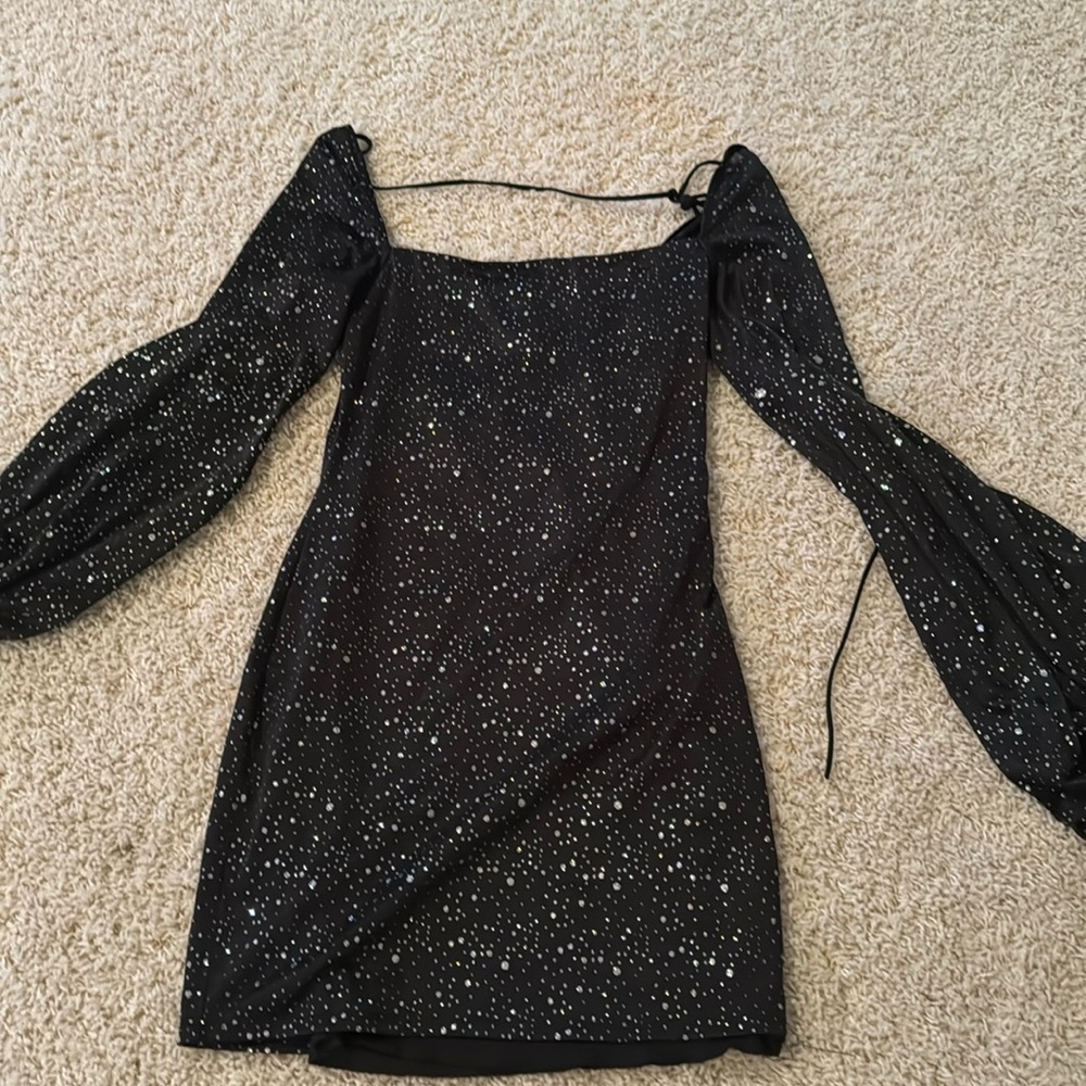 lucy in the sky black tight dress with rhinestones